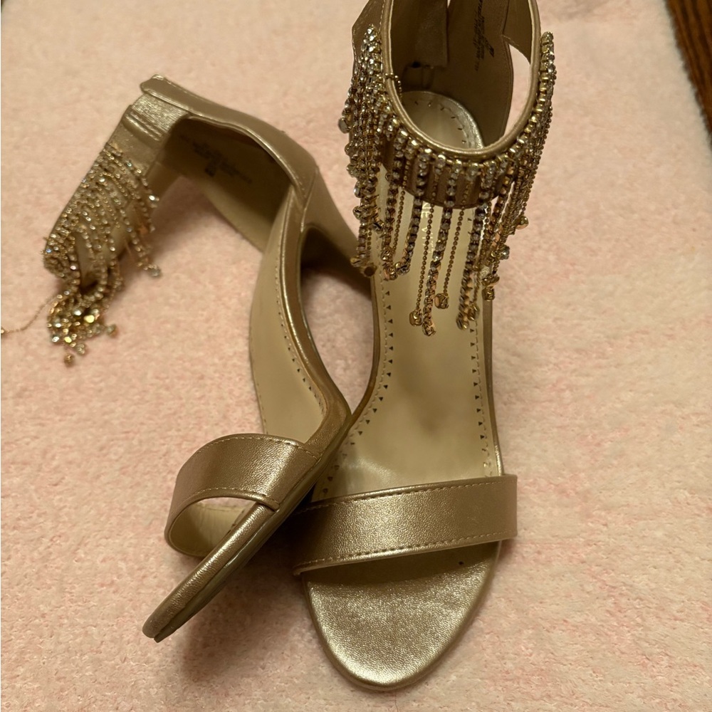 Adrienne Vittadini Gold Beaded Heels